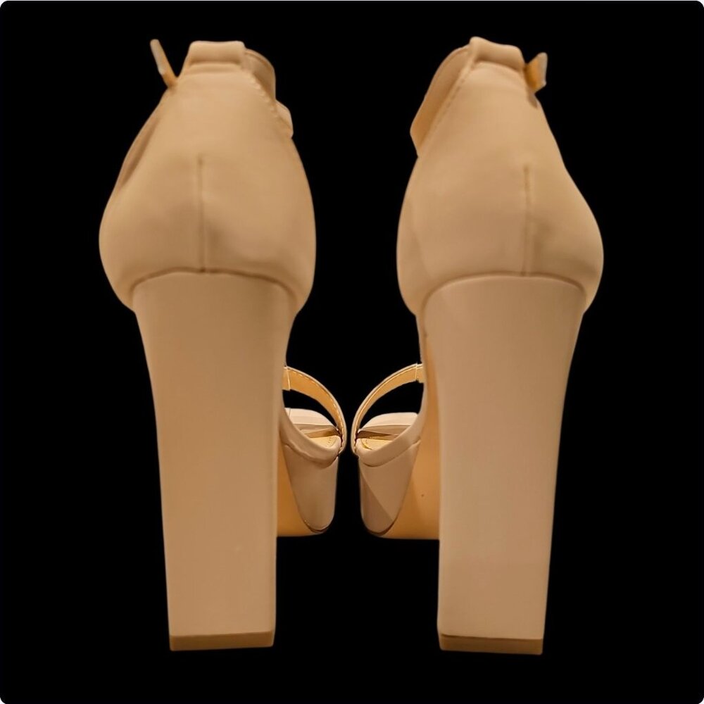Nude Chunky Heel Platform Sandals With Ankle Strap  Womens Nubuck Material - Picture 3 of 6